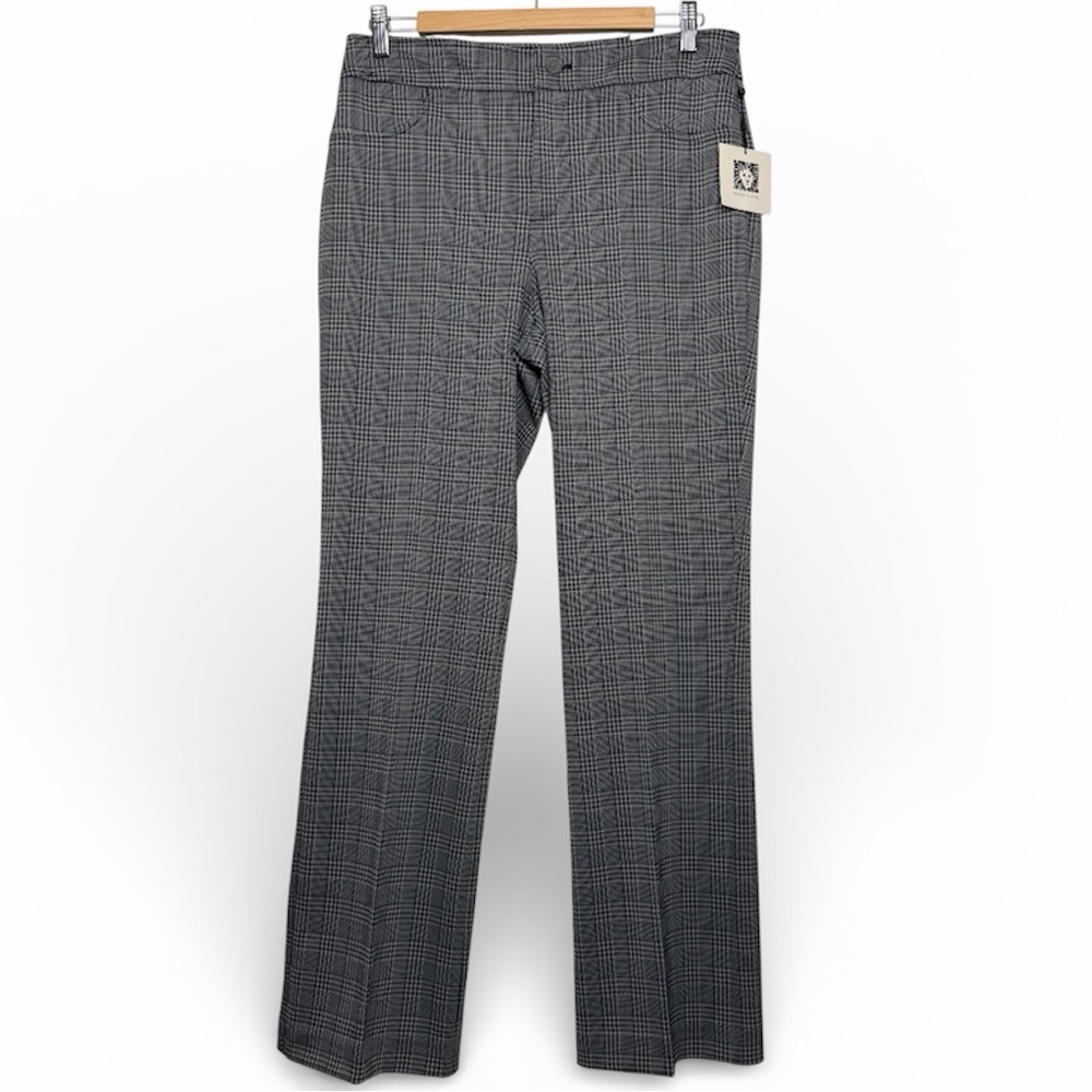 Anne Klein Glen Plaid Bootcut Trousers Black Grey Houndstooth Office Pants 6 NEW